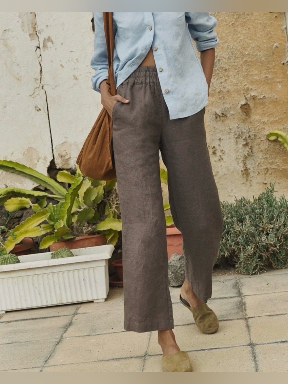 notPERFECTLINEN straight fit KENA pants in chocolate
